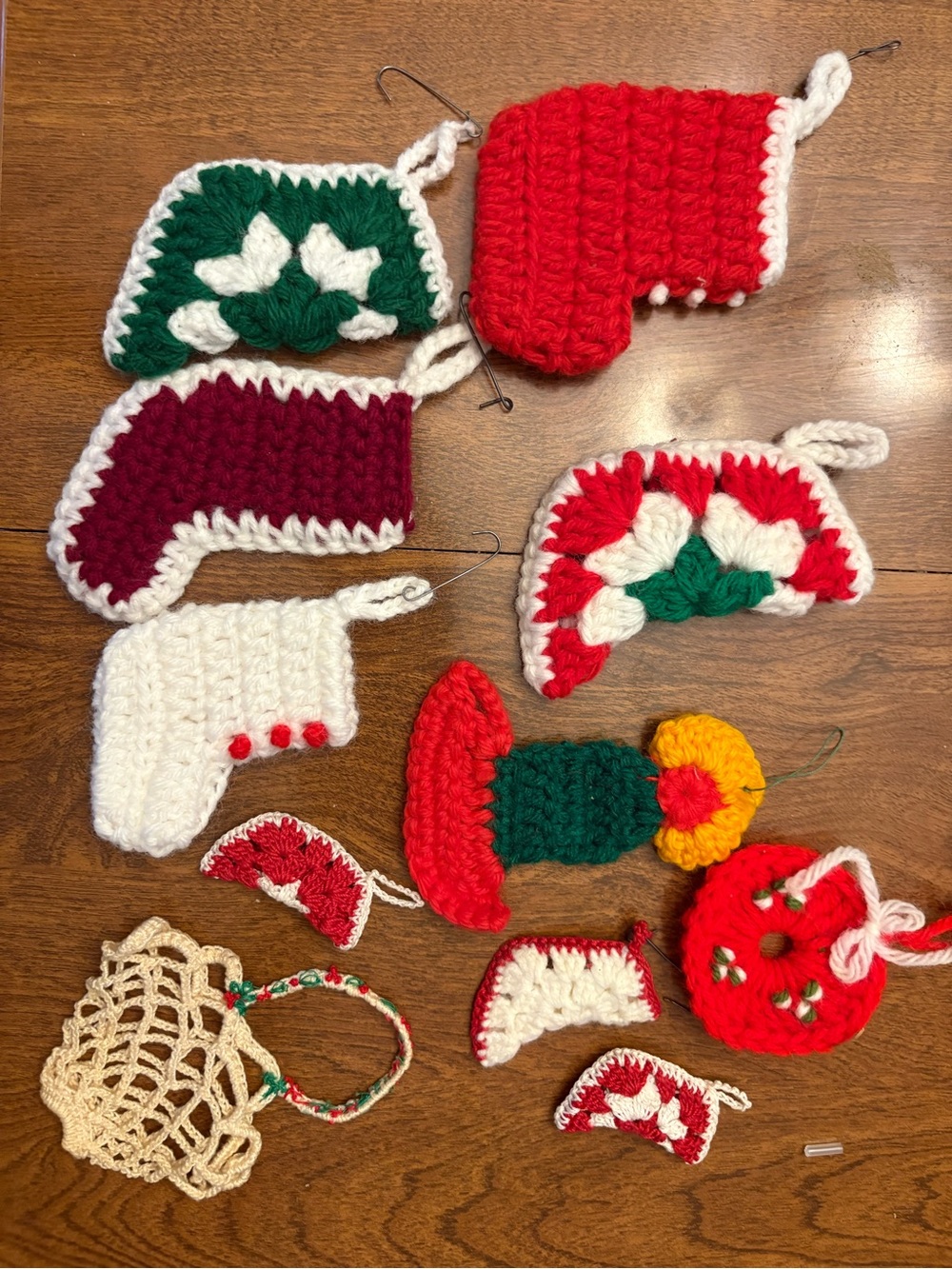 Handmade Crochet Holiday Ornaments - Red, Green, White